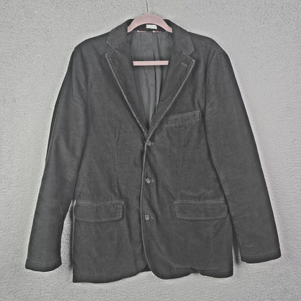 J Crew Corduroy Blazer Black Mens M Button Front Structured Workwear